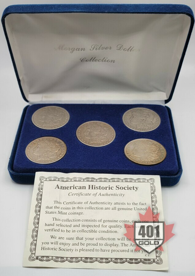 1880 to 1921 Morgan Silver Dollar Set (5) in case
