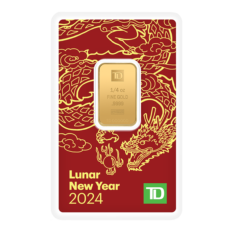 2024 1/4 oz Year of the Divine Dragon TD Bank Gold Bar - 9999