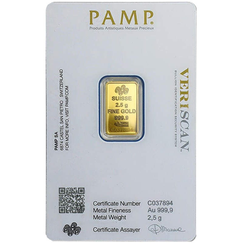 2.5 gram Pamp Suisse Lady Fortuna Gold Bar - 9999